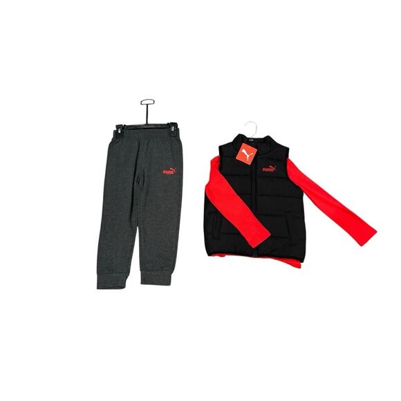 PUMA Kids' Tech Fleece Jogger Set 3-Piece, Grey/Black/Red Size XXS - Picture 1 of 5